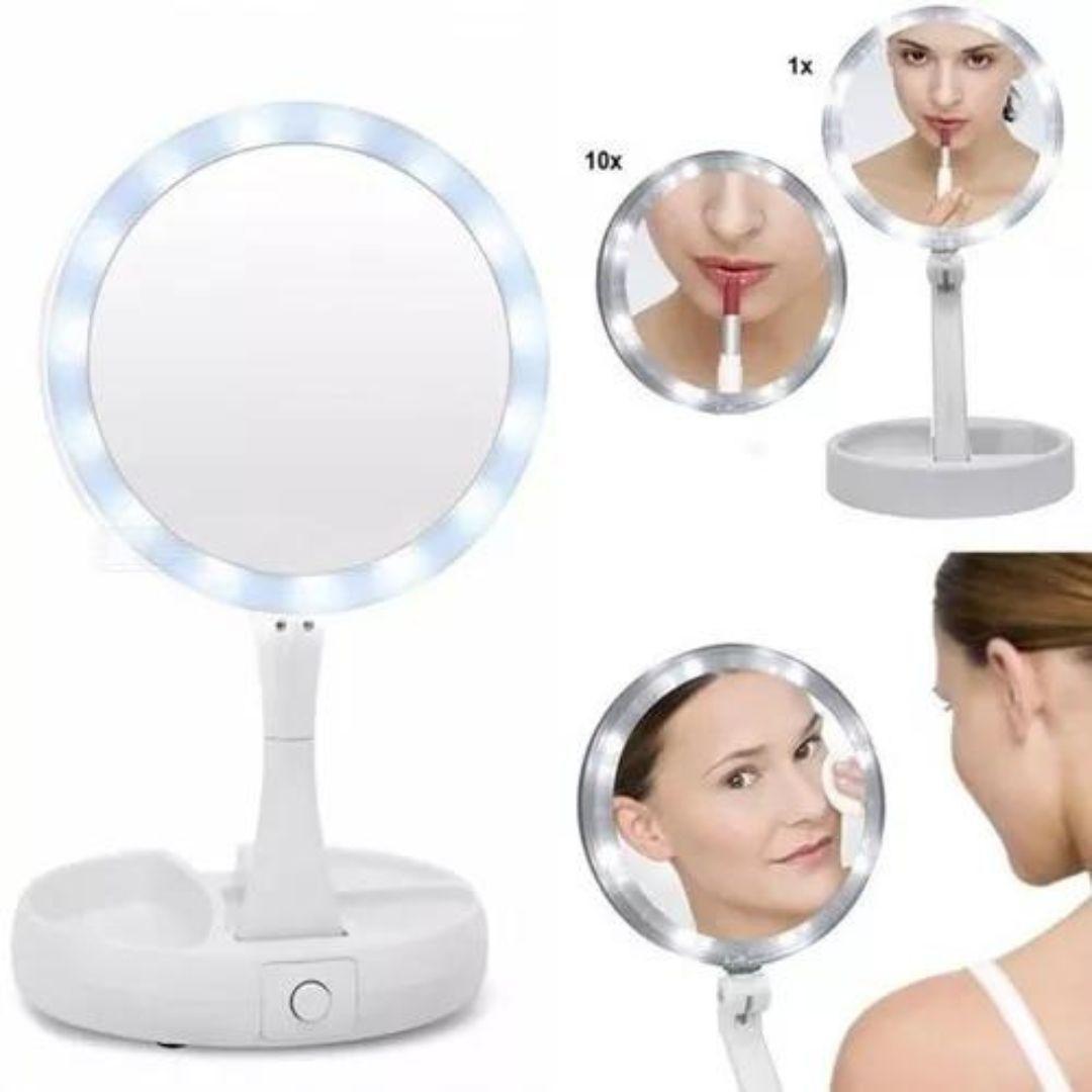 Espejo Con Luz Led Para Maquillaje Plegable Aumento X10-0