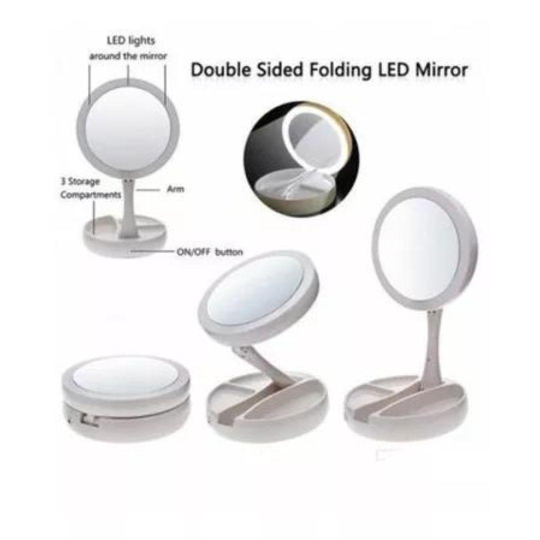 Espejo Con Luz Led Para Maquillaje Plegable Aumento X10-1