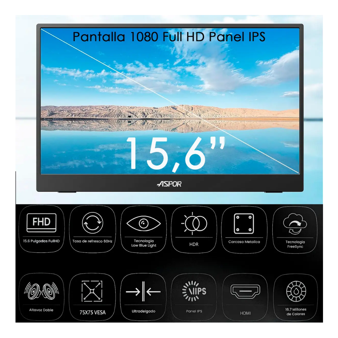 Monitor Portatil  Con Pantalla De 15.6 Pulgadas 60hz Full Hd-4