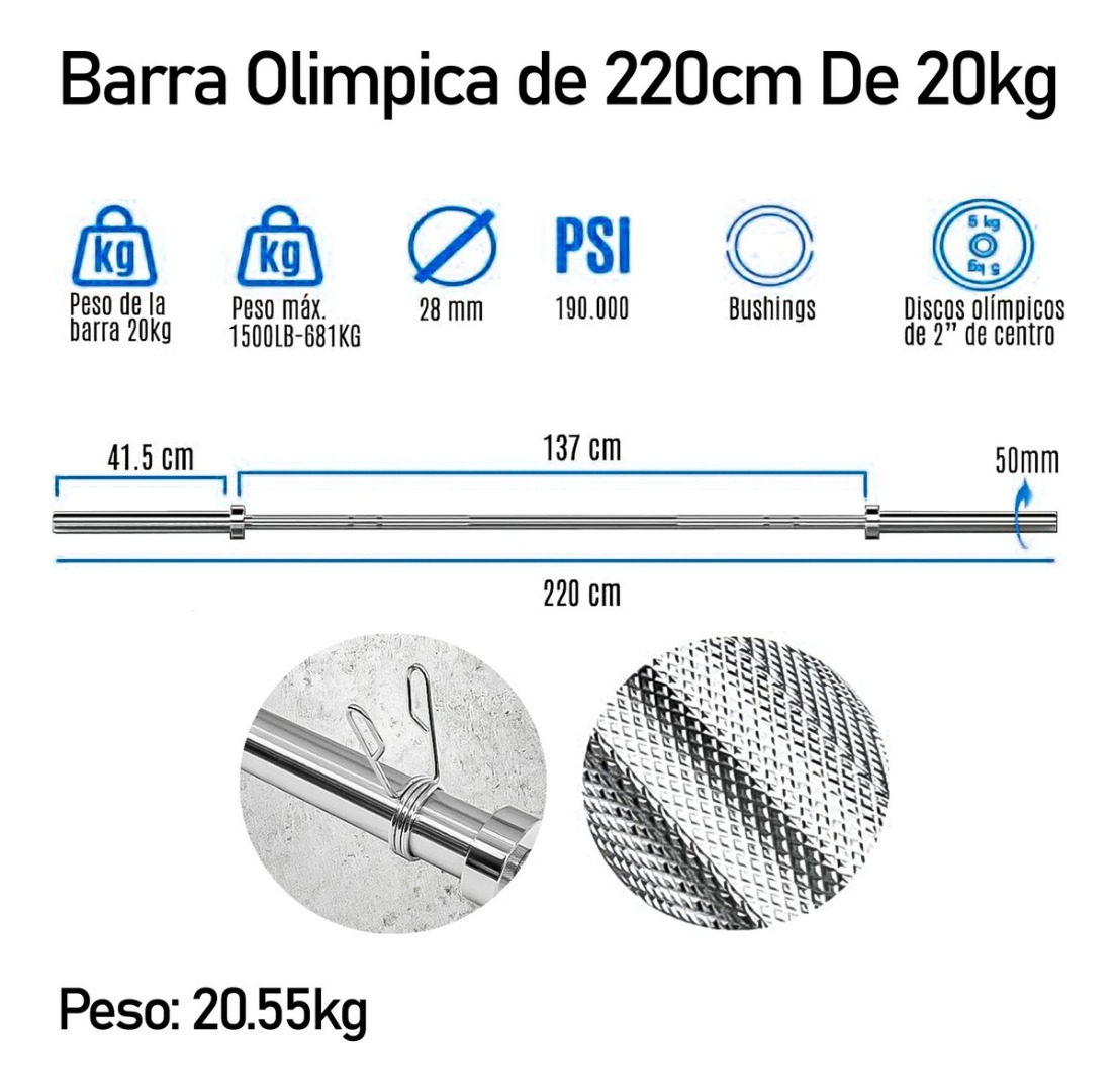 Barra Olímpica Profesional De Competición 2.20m 20kg -3
