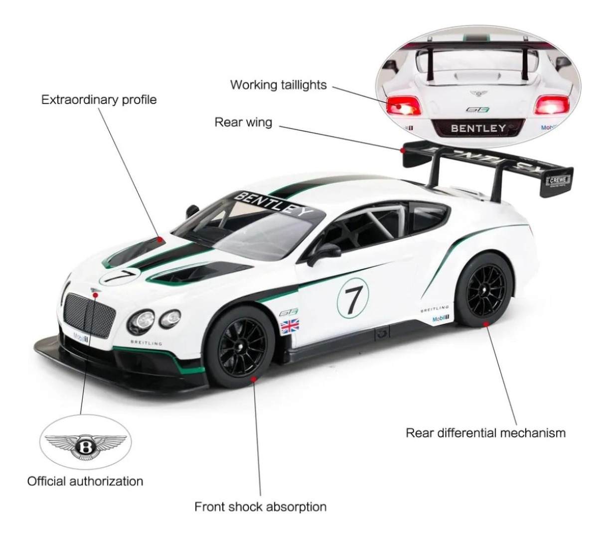 Auto Control Remoto Bentley Gt3 1:14 Luces Recargable 33 Cm.-2