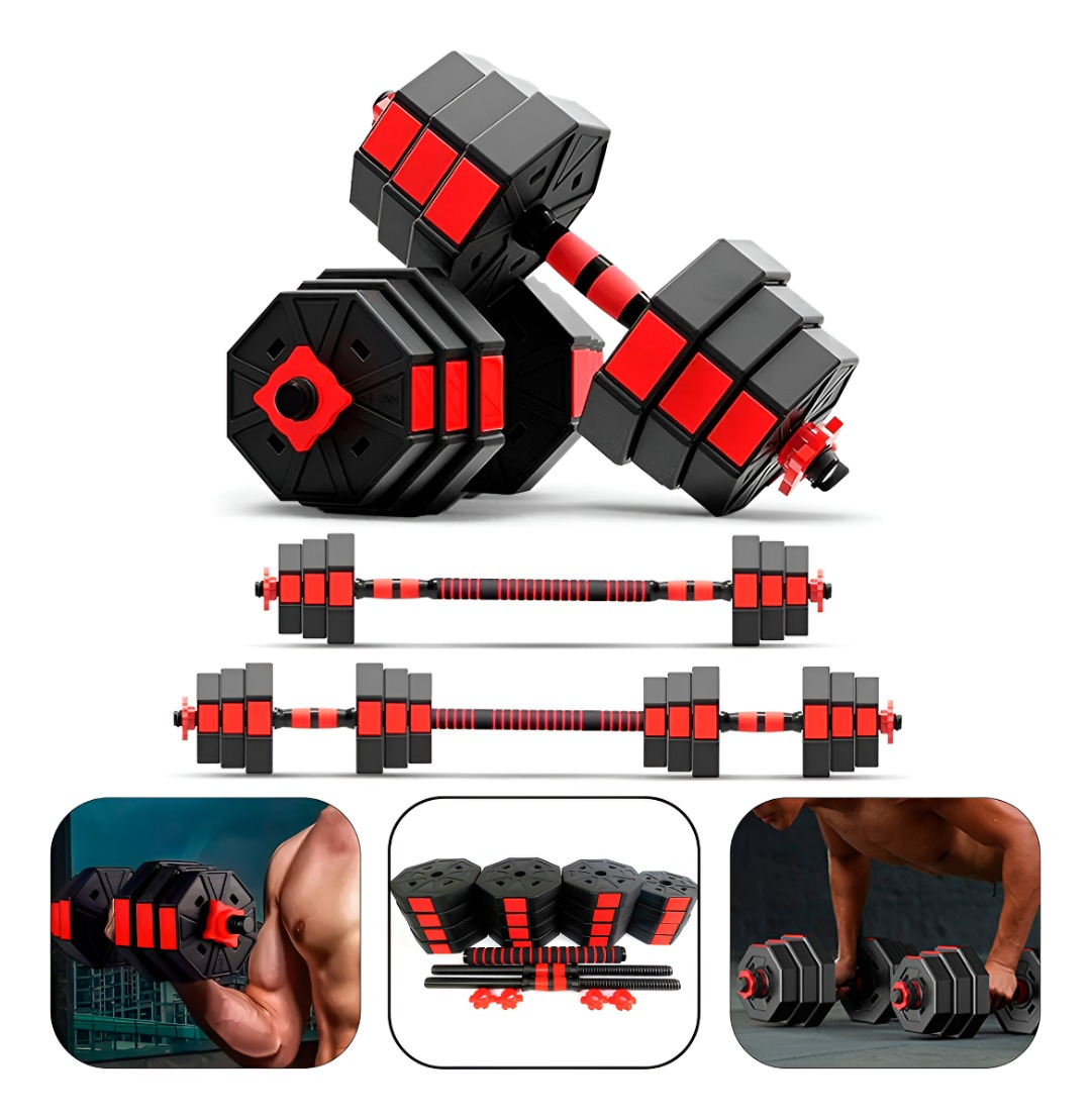 Set Mancuernas Pesas Ajustables 40kg Fitness Hexagonal  Rojo-0