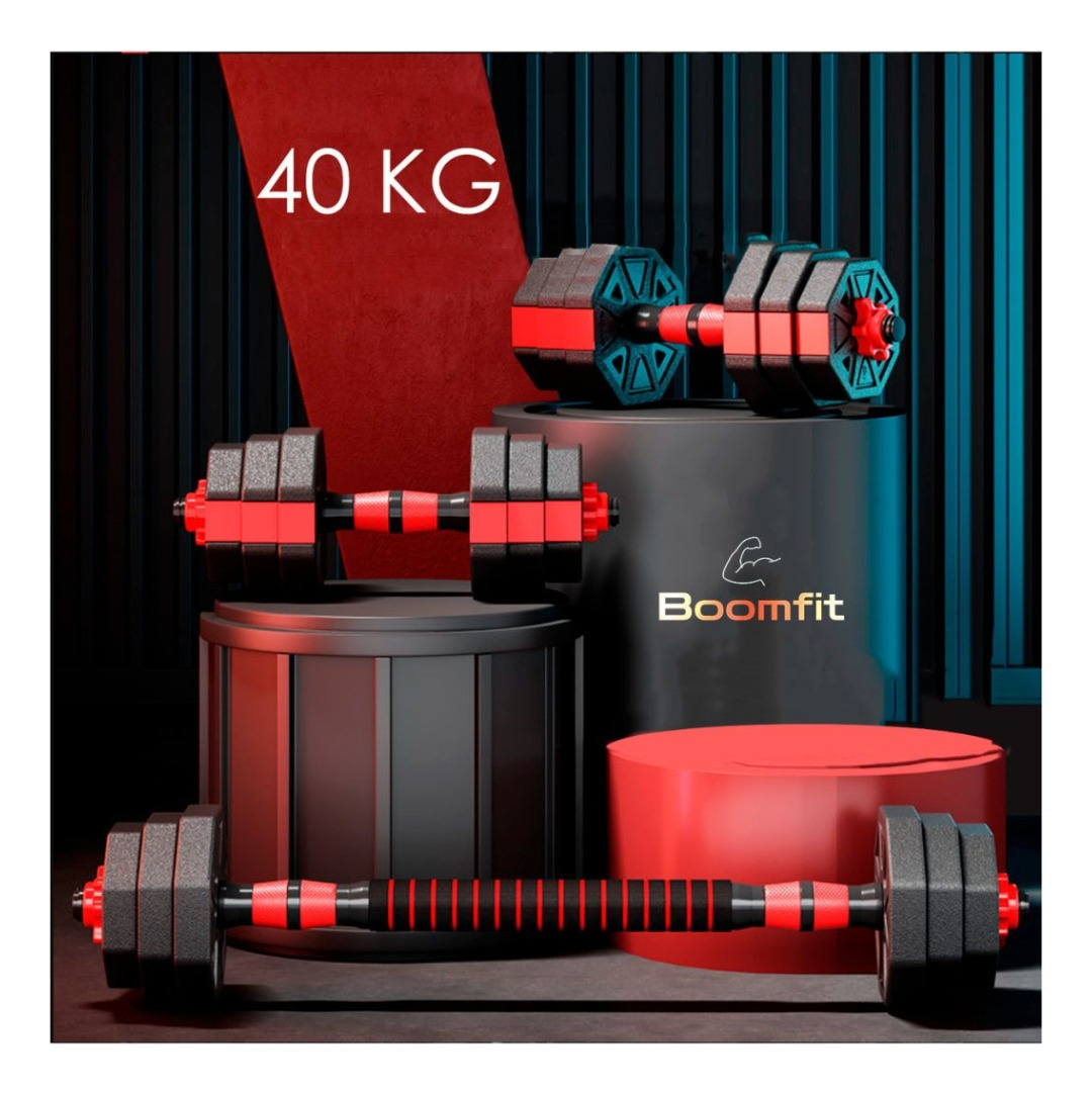 Set Mancuernas Pesas Ajustables 40kg Fitness Hexagonal  Rojo-1