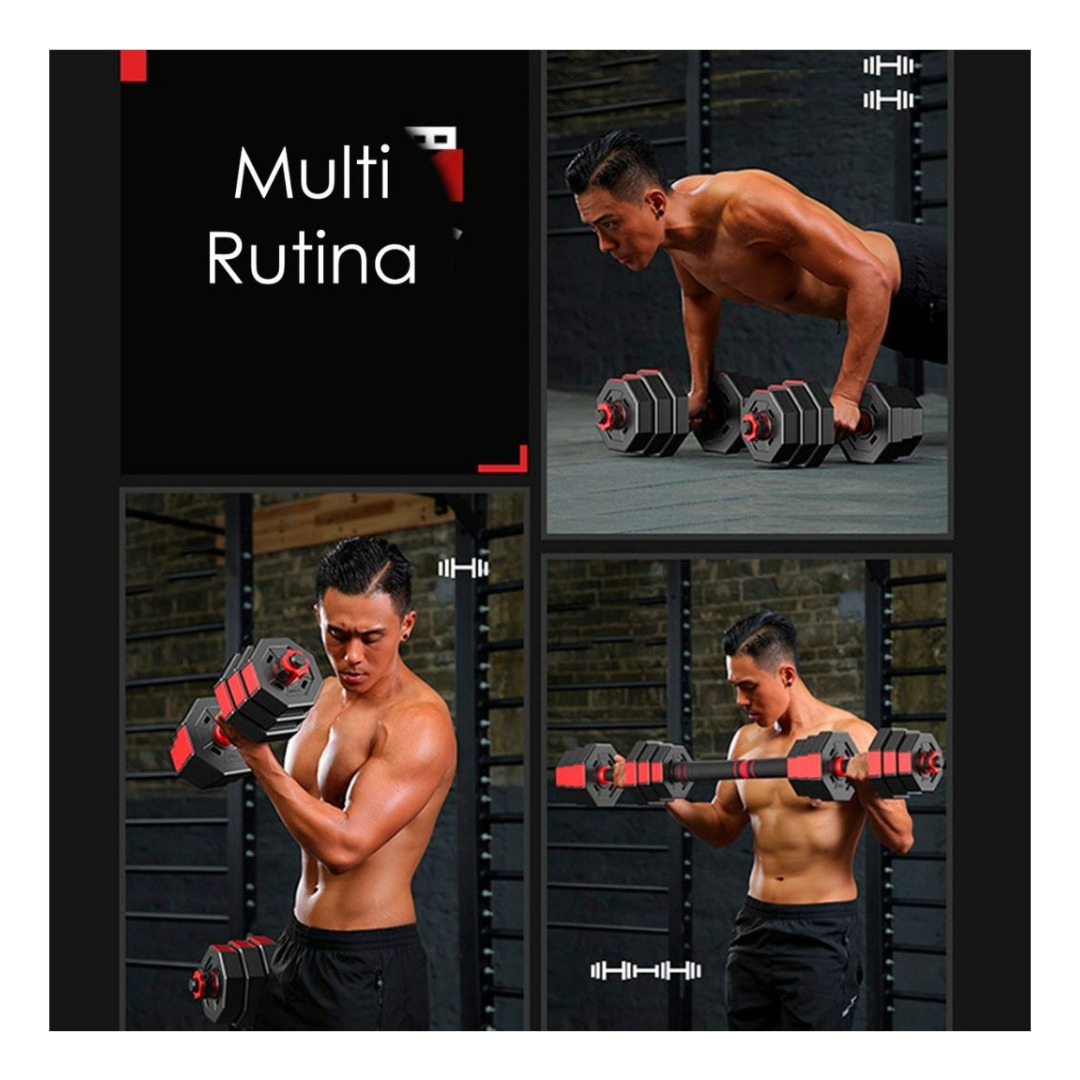 Set Mancuernas Pesas Ajustables 40kg Fitness Hexagonal  Rojo-2