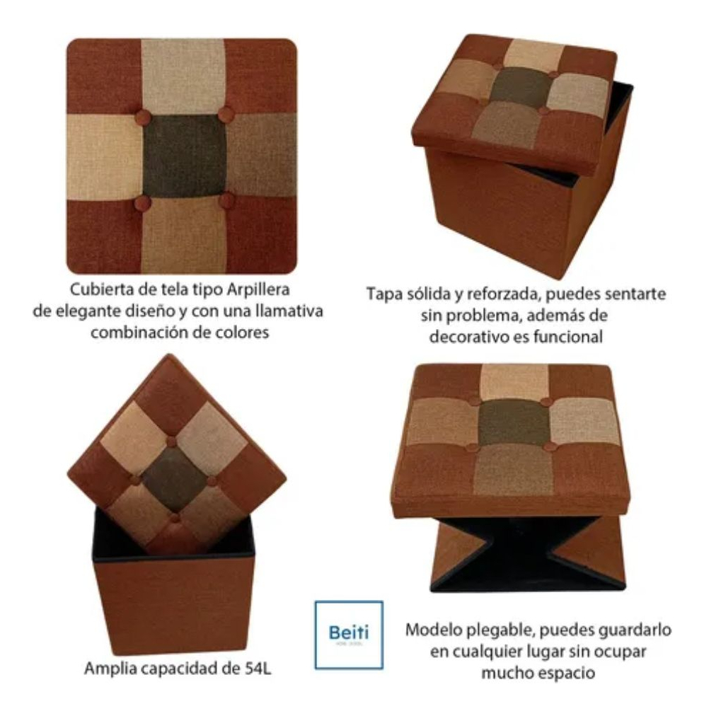 Puff Baúl Plegable Organizador38x38 Tela Mix Colores-2