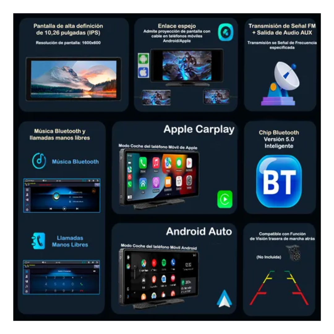 Pantalla Auto Radio Gps 10 Pulgadas Android Y Applecarplay Negro-6