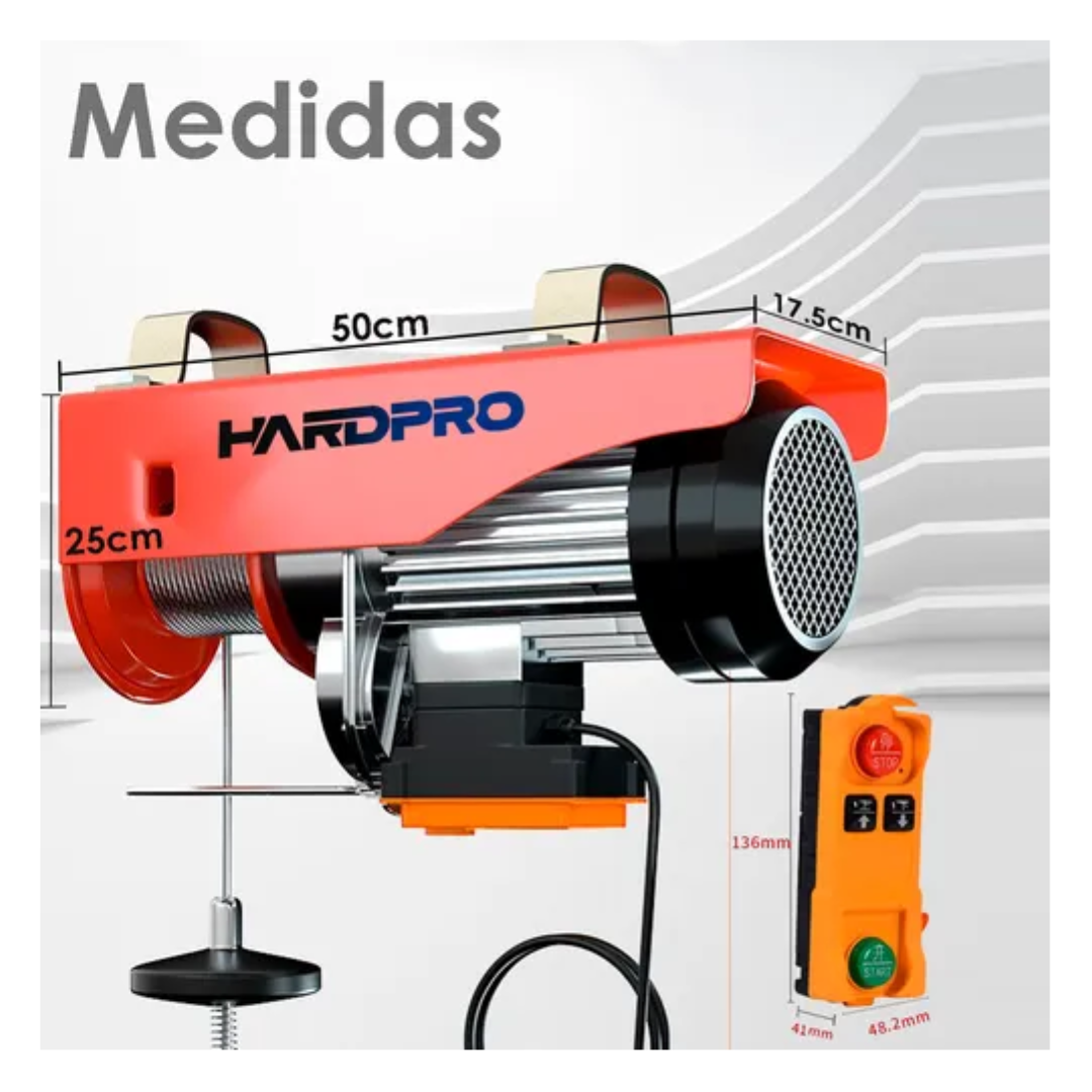 Tecle Eléctrico Inalámbrico 1200kg 12mtrs Cable Acero 1850w-1