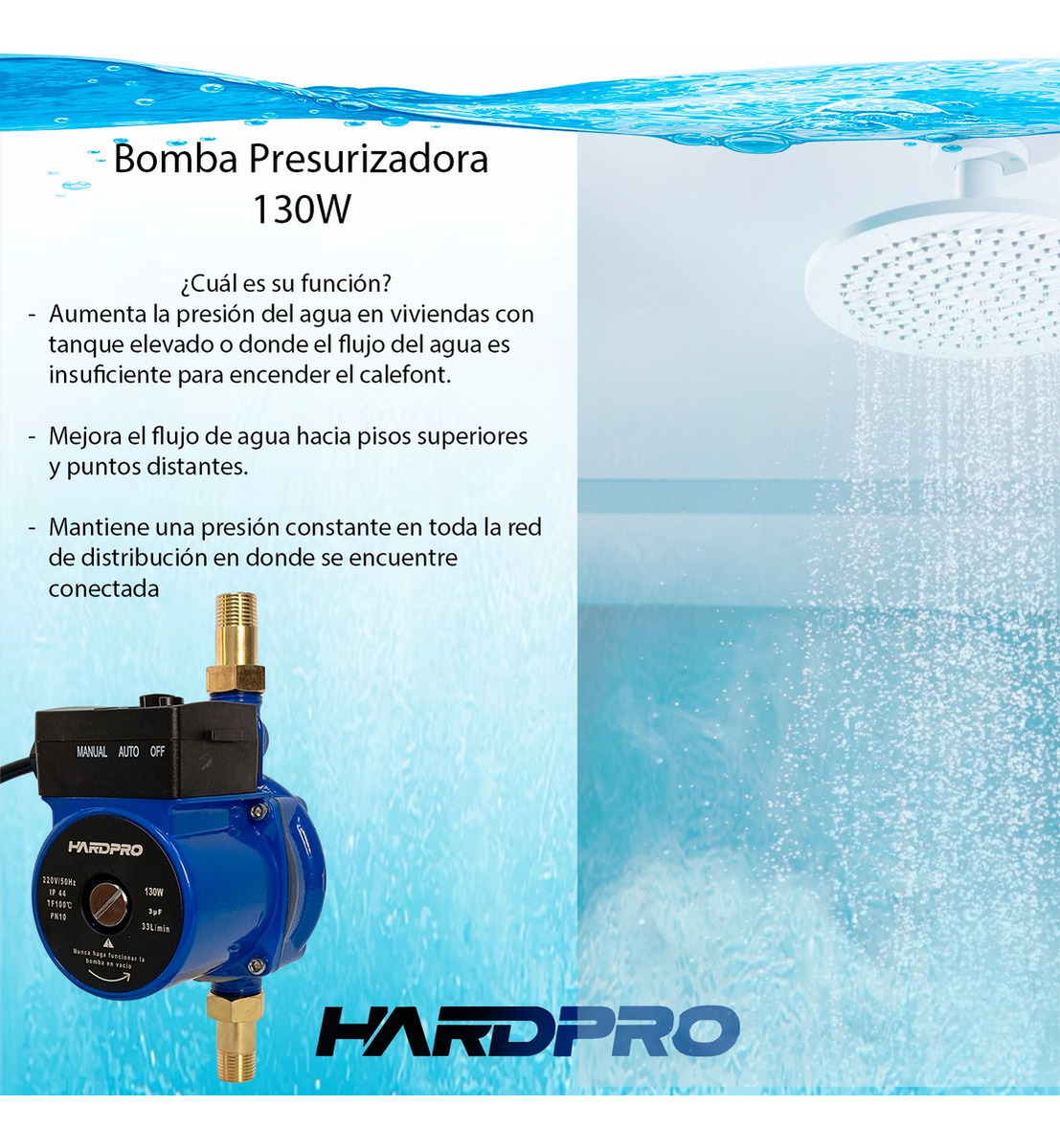 Bomba Presurizadora Agua Hardpro Calefont 33l/min 130w-3