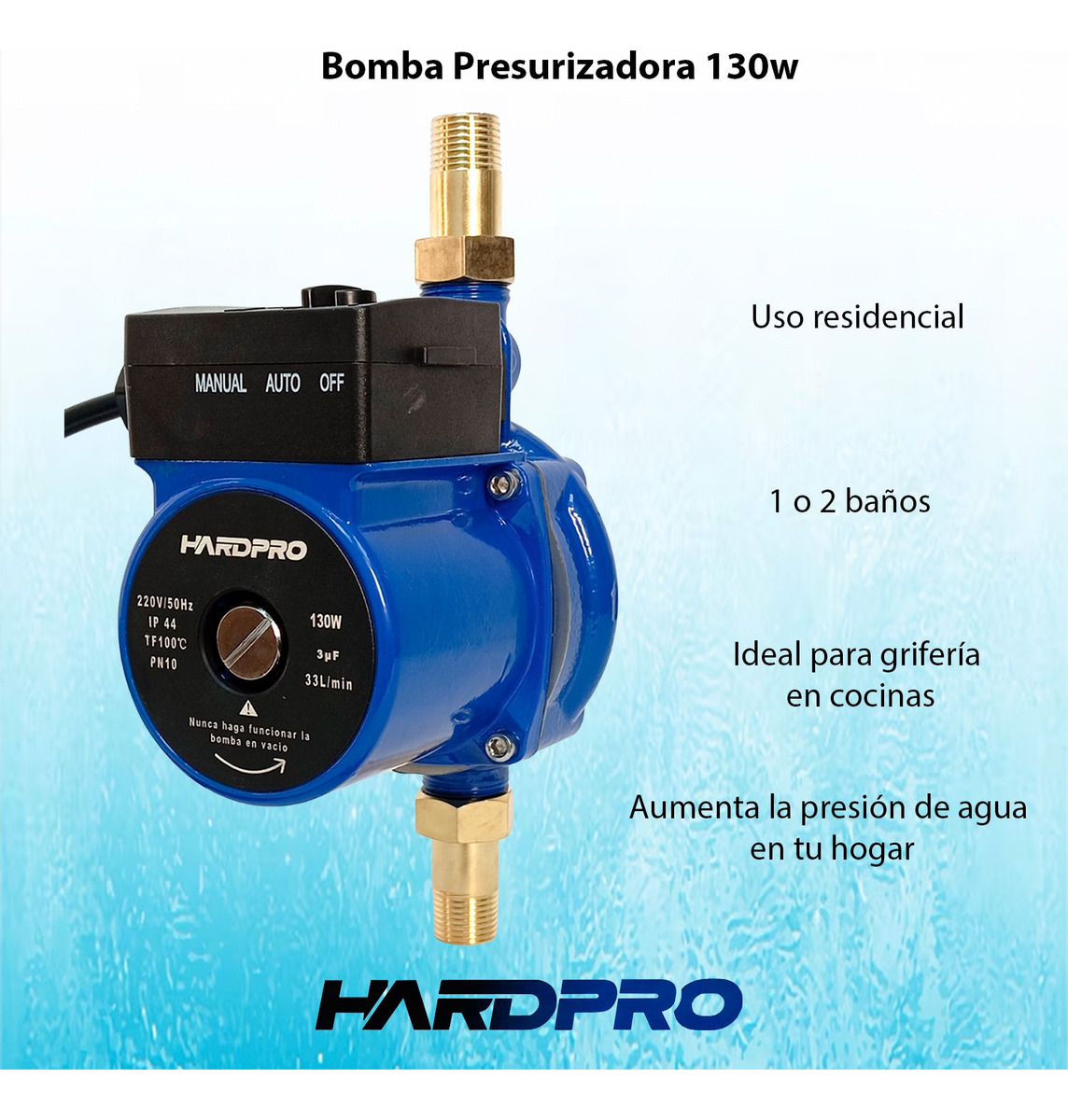 Bomba Presurizadora Agua Hardpro Calefont 33l/min 130w-5