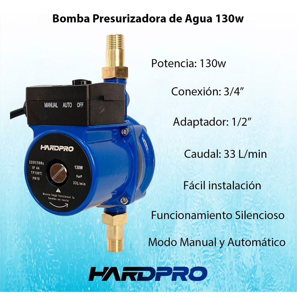 Bomba Presurizadora Agua Hardpro Calefont 33l/min 130w-6