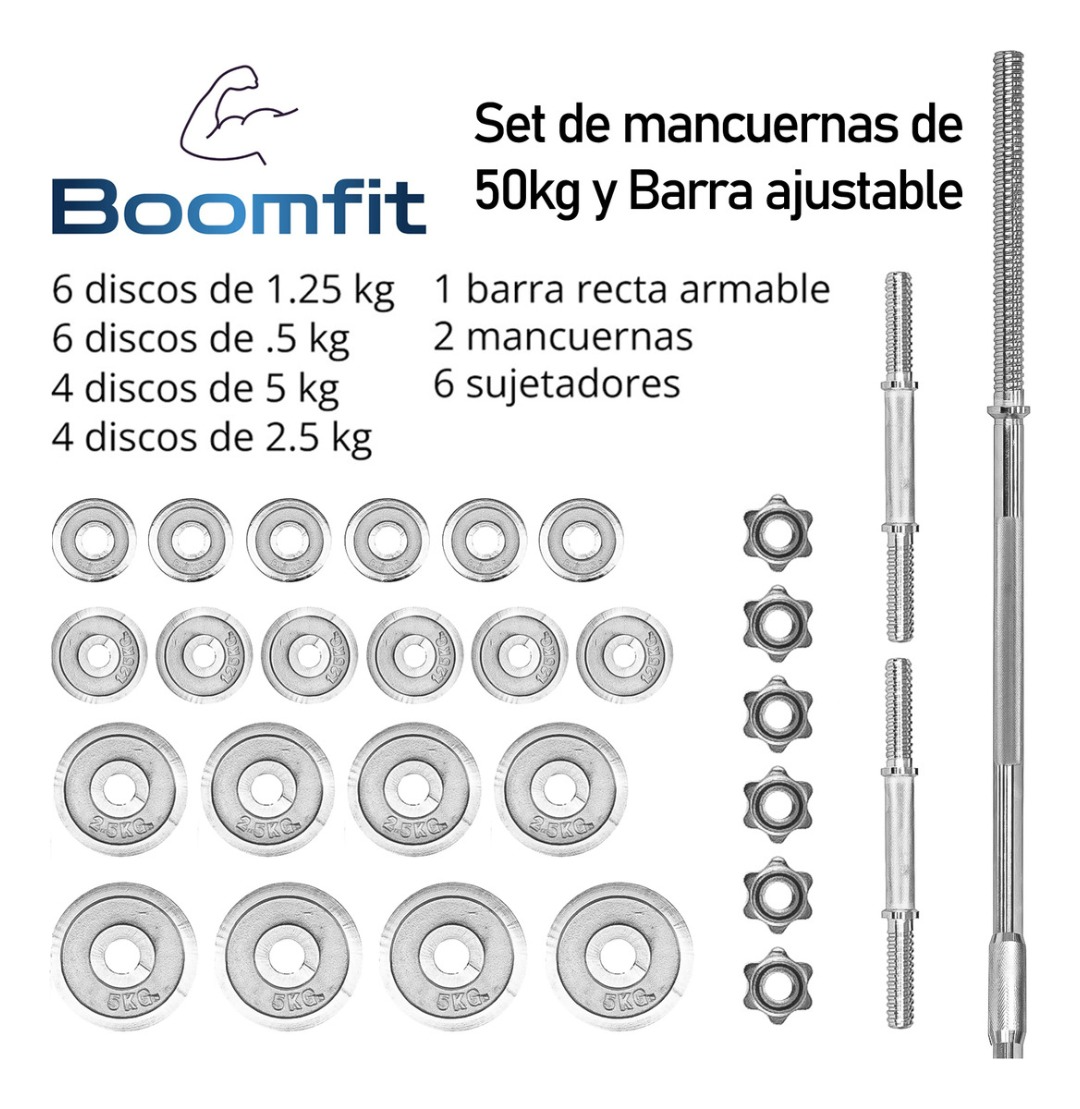 Set Mancuernas Barra Extendible 50 Kg Con Maleta Cromado-2