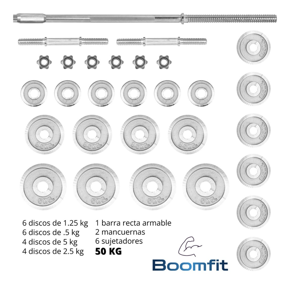 Set Mancuernas Barra Extendible 50 Kg Con Maleta Cromado-4