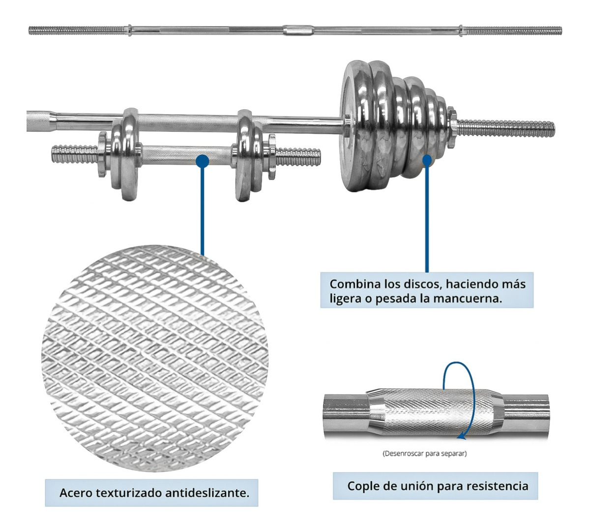 Set Mancuernas Barra Extendible 50 Kg Con Maleta Cromado-5