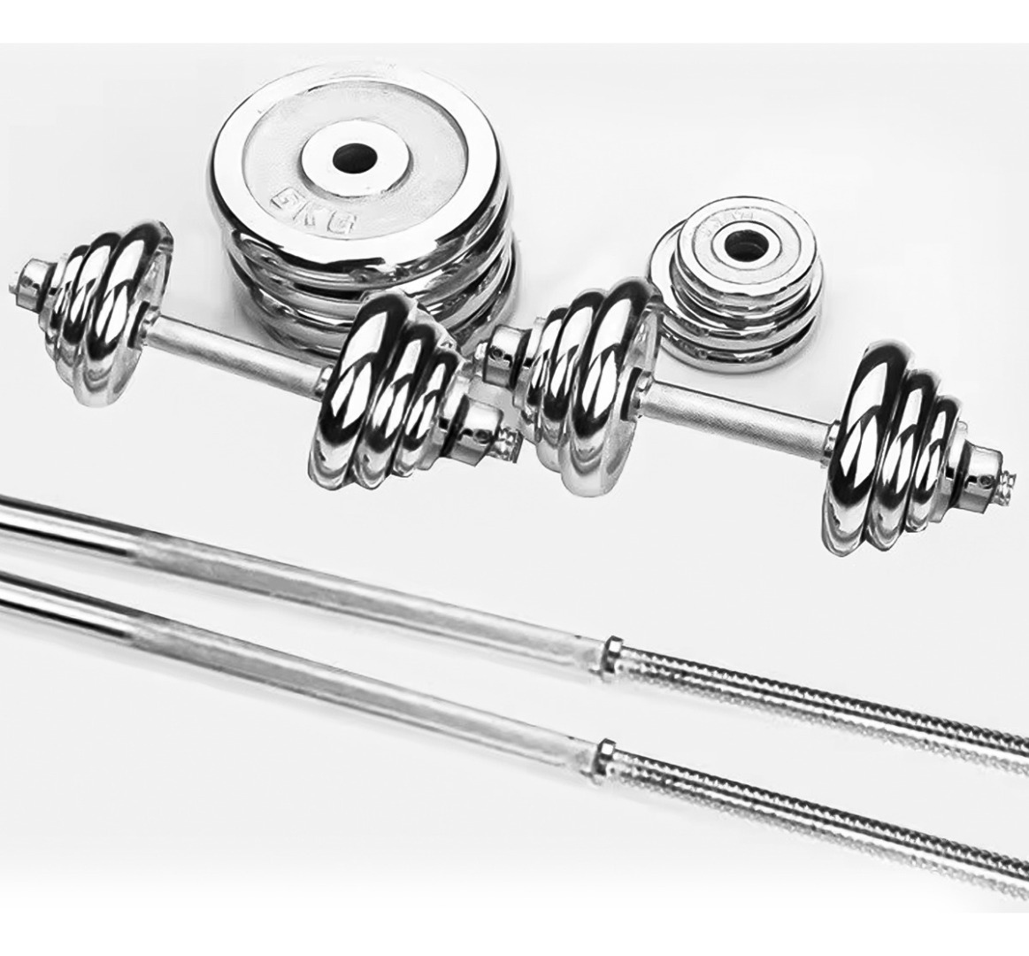 Set Mancuernas Barra Extendible 50 Kg Con Maleta Cromado-6