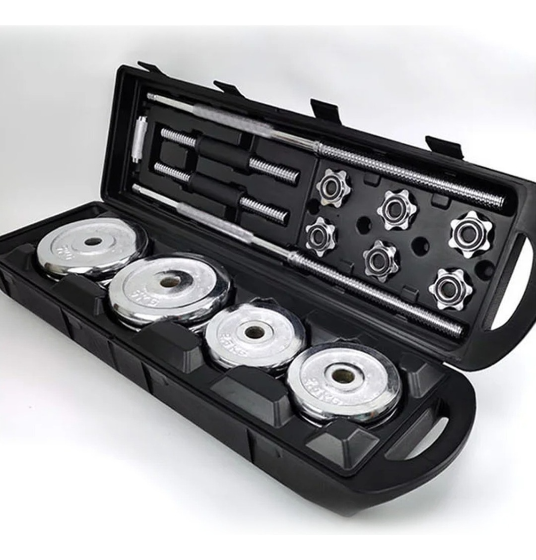 Set Mancuernas Barra Extendible 50 Kg Con Maleta Cromado-7