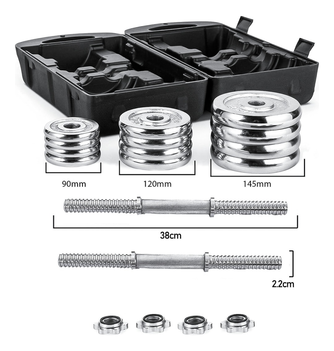 Set De Mancuernas Acero Gris  Ajustable 30 Kg Maletín-1