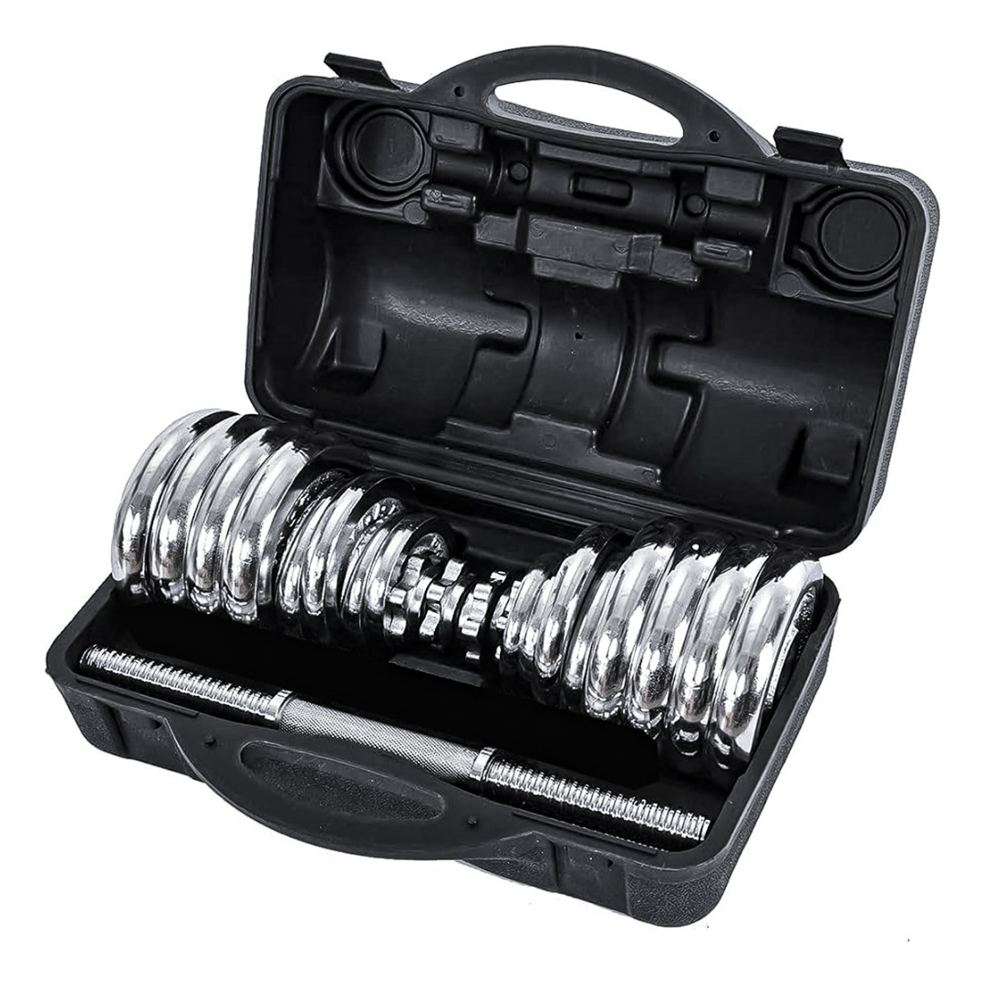 Set De Mancuernas Acero Gris  Ajustable 30 Kg Maletín-0