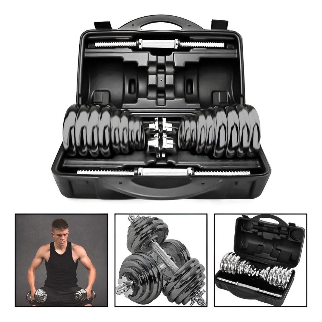 Set De Mancuernas Acero Gris  Ajustable 30 Kg Maletín-3