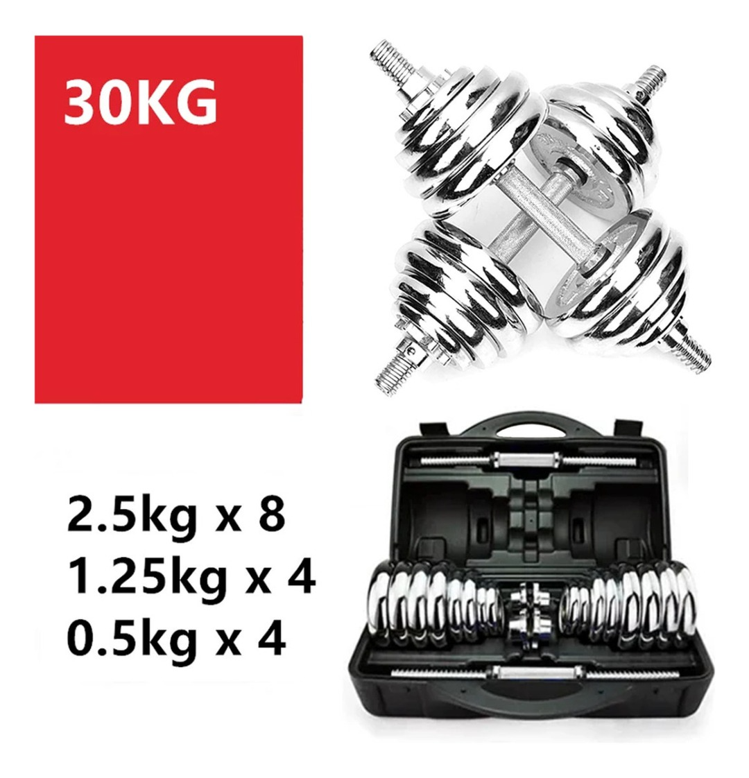 Set De Mancuernas Acero Gris  Ajustable 30 Kg Maletín-5