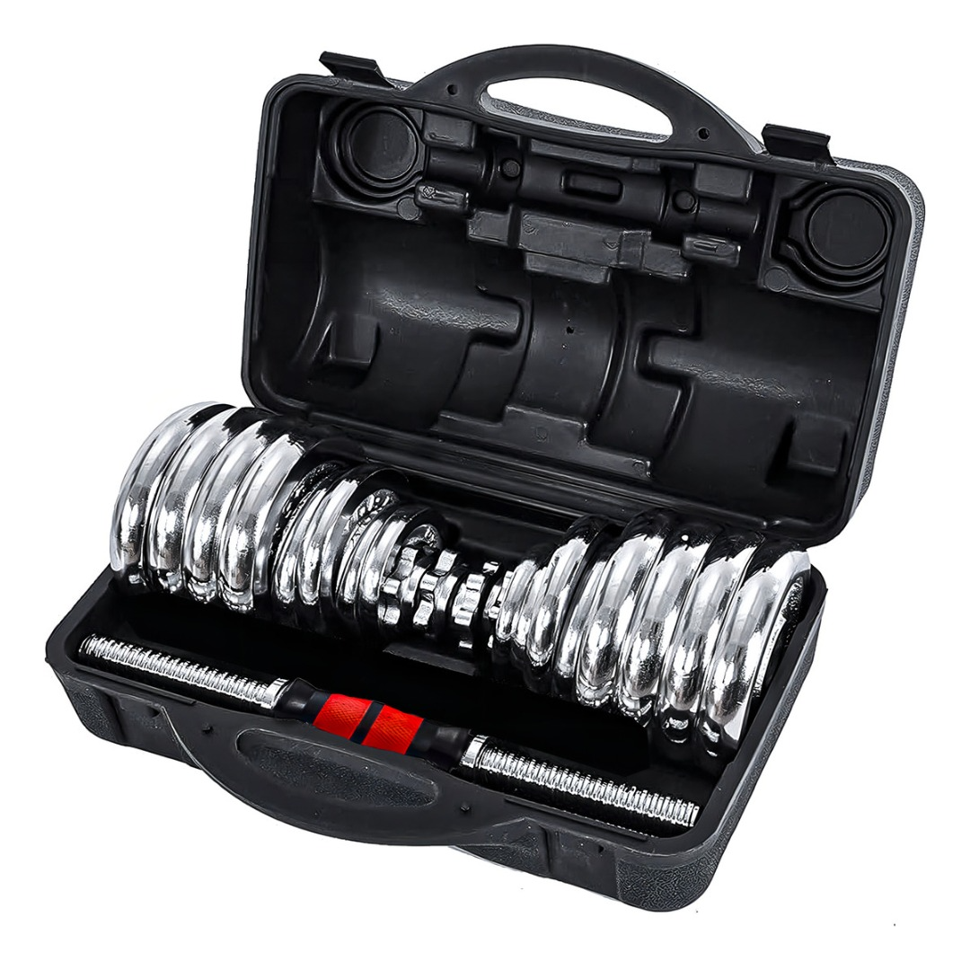 Set Mancuernas Cromado Ajustables 30 Kg Con Maletín-4