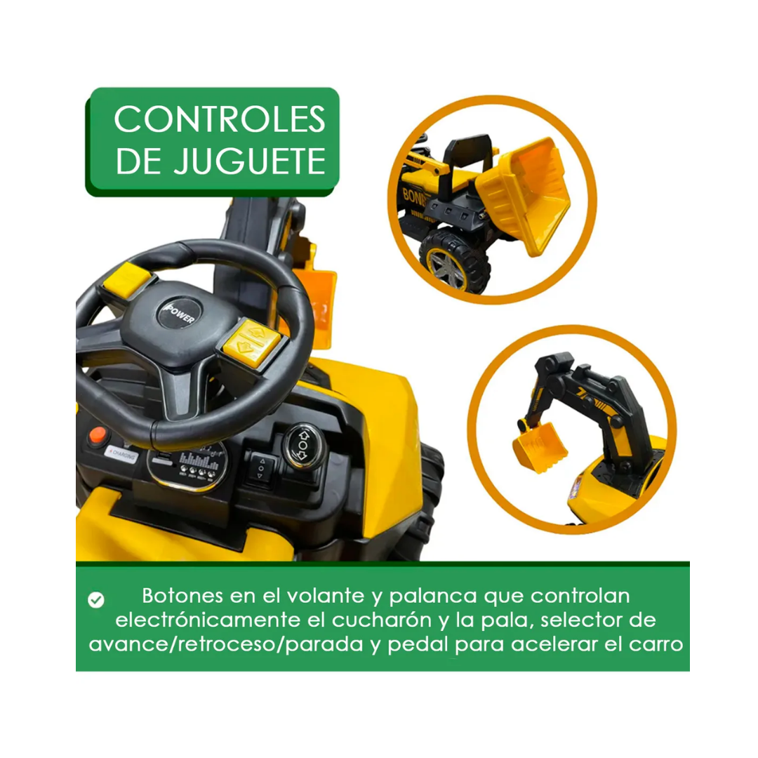 Auto Electrico Retroexcavadora Niños Bateria Alta Duracion-5