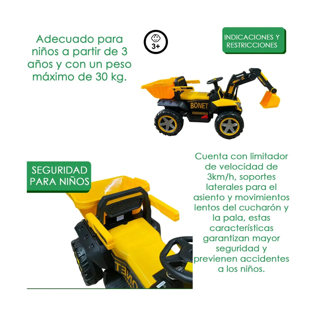 Auto Electrico Retroexcavadora Niños Bateria Alta Duracion-8