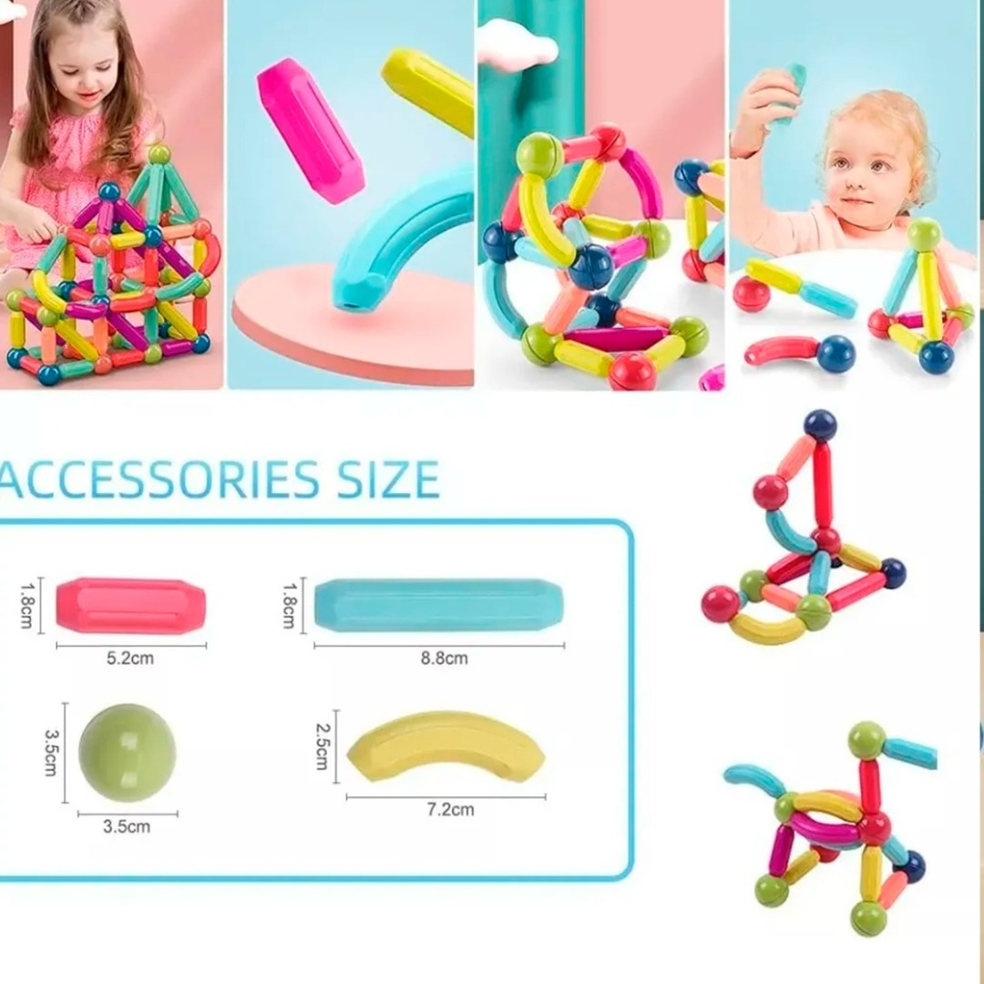 Bloques Magneticos 2 En 1 De Varillas 3d 84pzs Con Balde-4