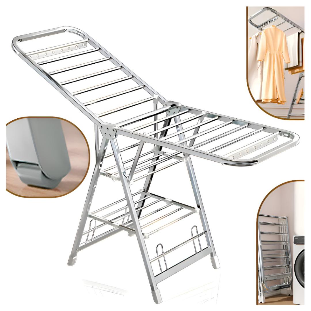 Tendedero De 180cm 50kg Plegable Con Rueda Y Porta Ganchos-0