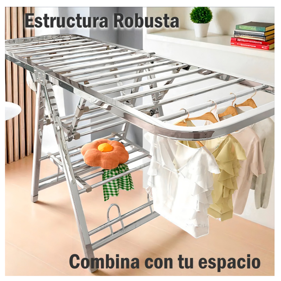 Tendedero De 180cm 50kg Plegable Con Rueda Y Porta Ganchos-2