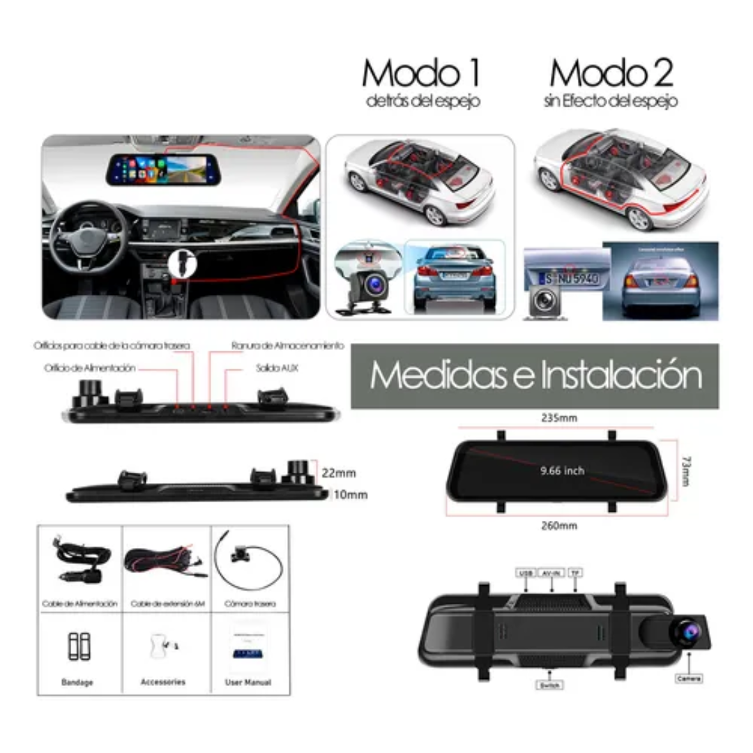 Retrovisor Cámara Auto Pantalla Completa 4k Android Auto Cp-1
