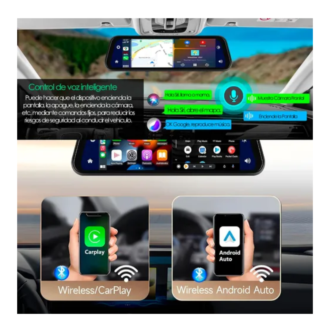 Retrovisor Cámara Auto Pantalla Completa 4k Android Auto Cp-4