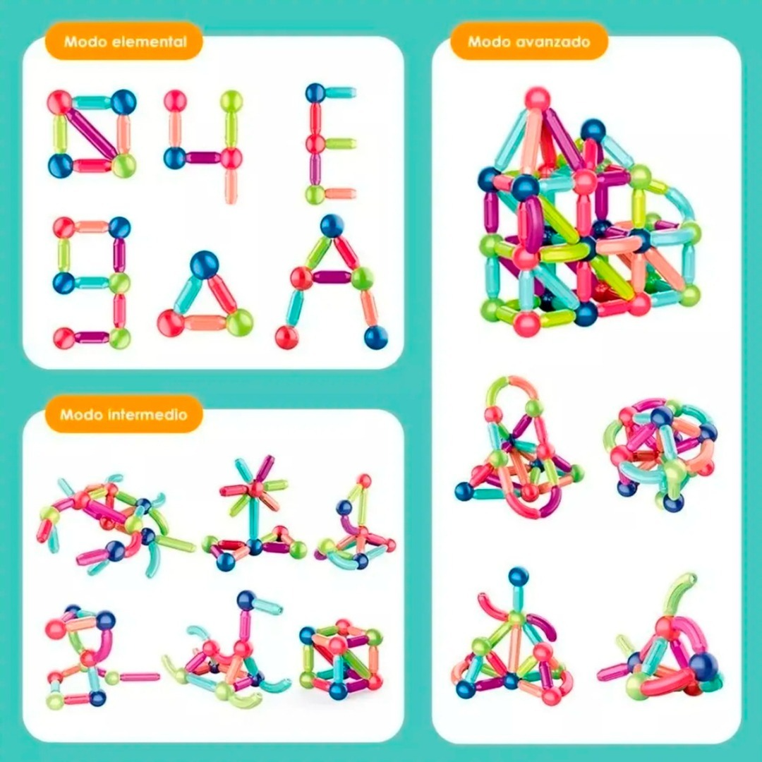 Bloques Magneticos 2 En 1 De Varillas 3d 130pzs Con Balde-2