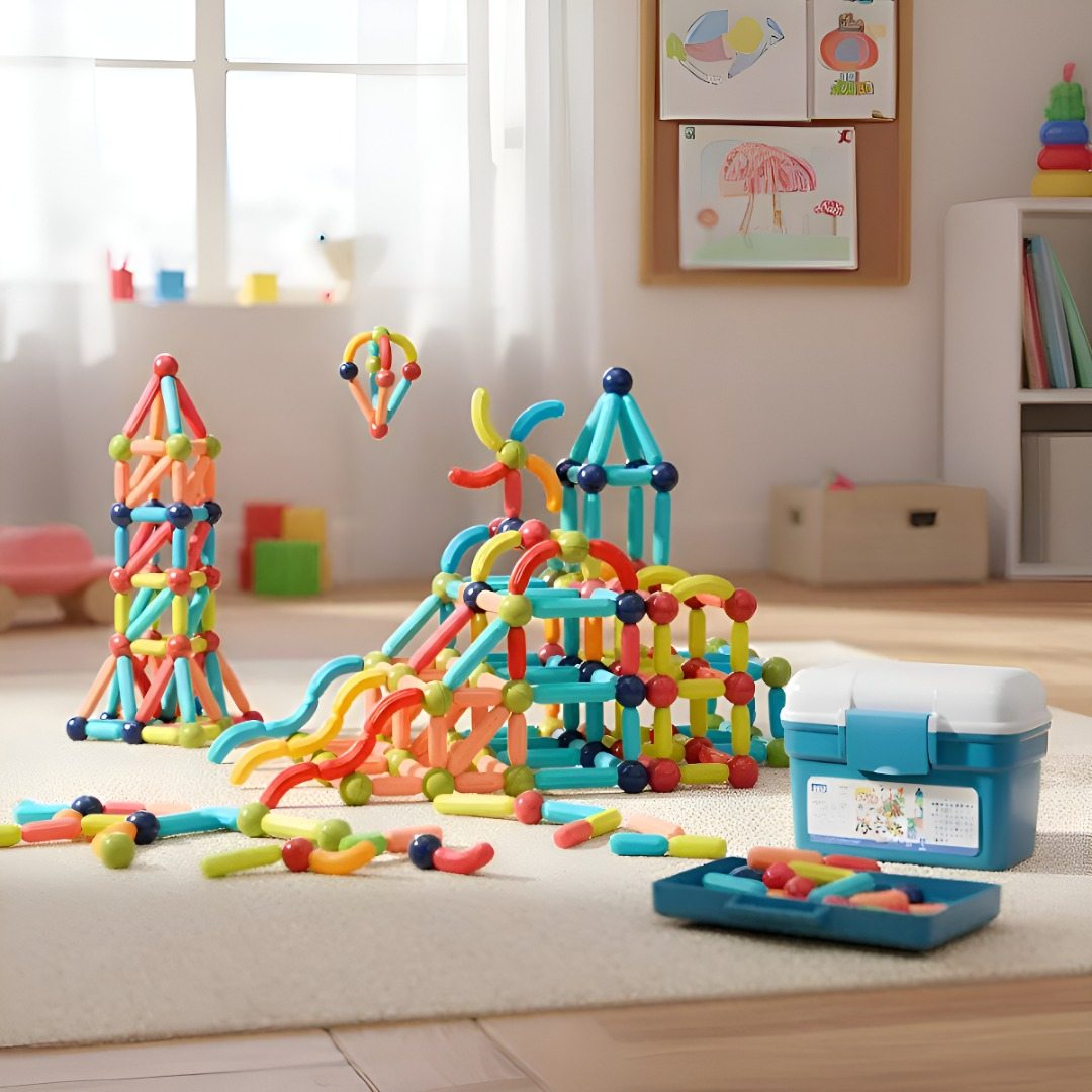 Bloques Magneticos 2 En 1 De Varillas 3d 130pzs Con Balde-5