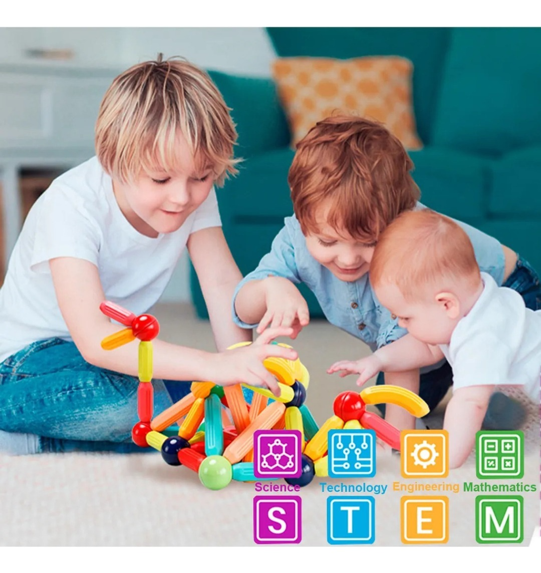 Bloques Magneticos 2 En 1 De Varillas 3d 130pzs Con Balde-6