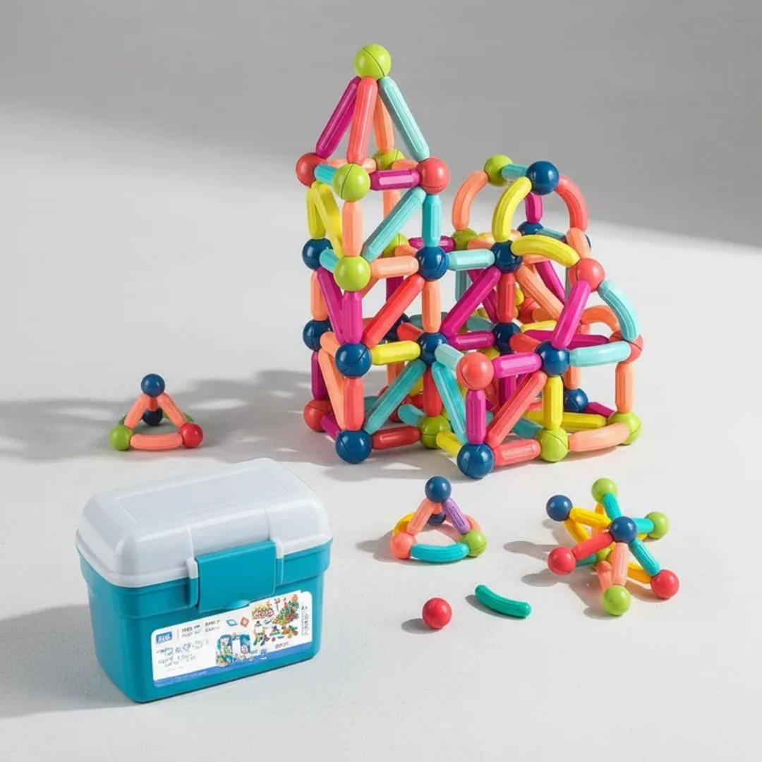 Bloques Magneticos 2 En 1 De Varillas 3d 130pzs Con Balde-7