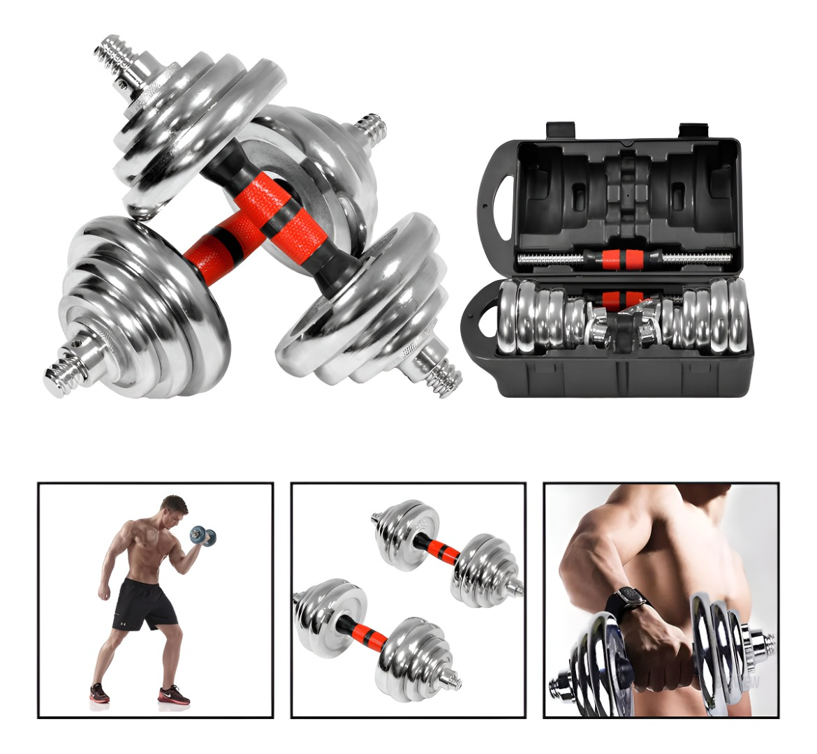 Set De Mancuernas Cromadas Boomfit Ajustables 20 Kg Maletín-1