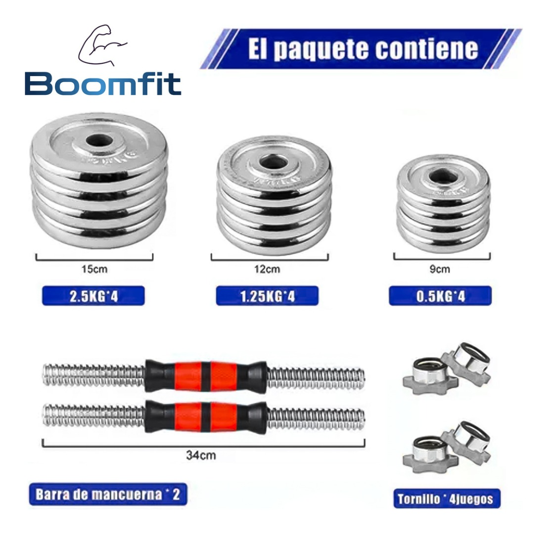 Set De Mancuernas Cromadas Boomfit Ajustables 20 Kg Maletín-3