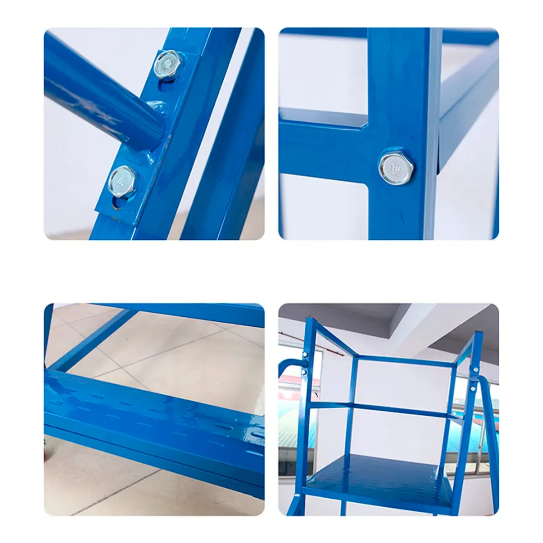 Escalera Industrial Tipo Avión 6 Peldaños 1,5m + Plataforma Azul-3
