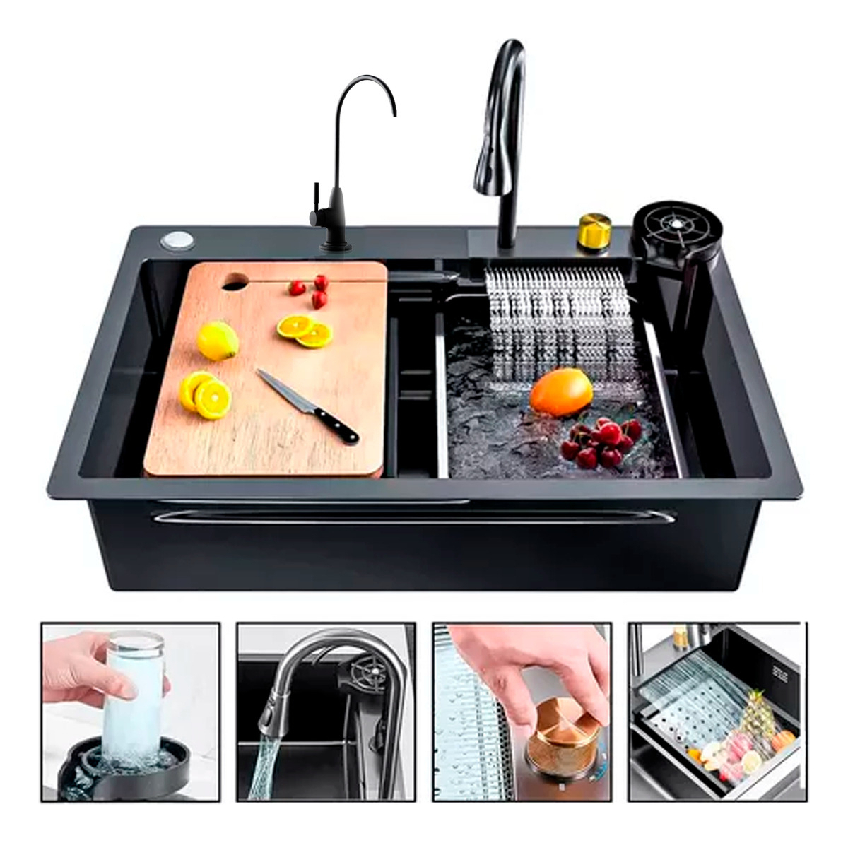 Lavaplatos 68x45 De Cascada Con Lavavasos Llave Con 2 Modos-0
