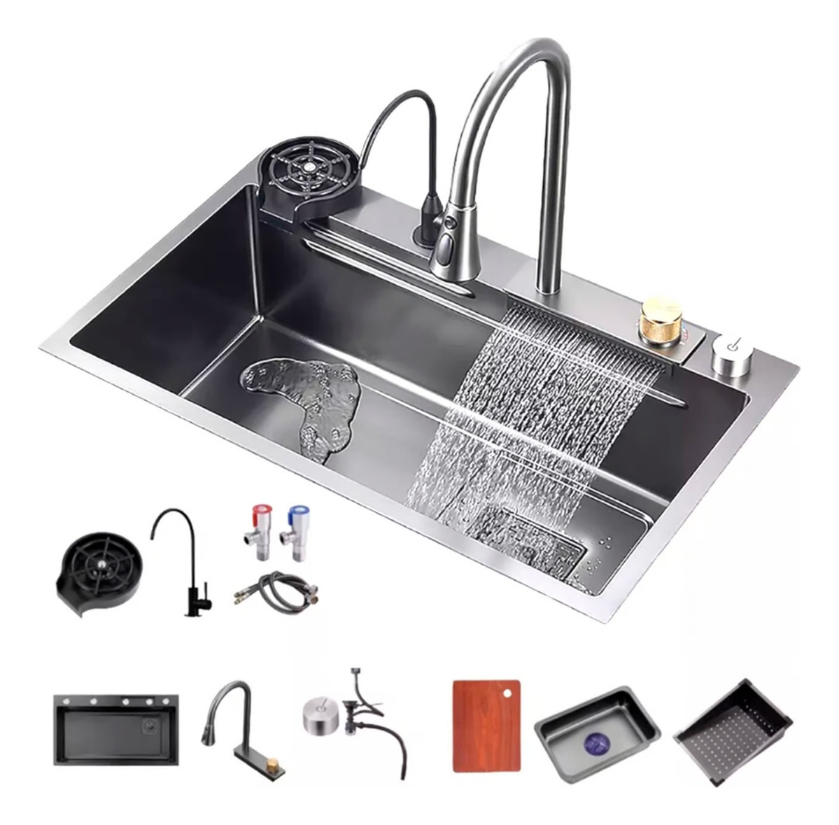 Lavaplatos 68x45 De Cascada Con Lavavasos Llave Con 2 Modos-1