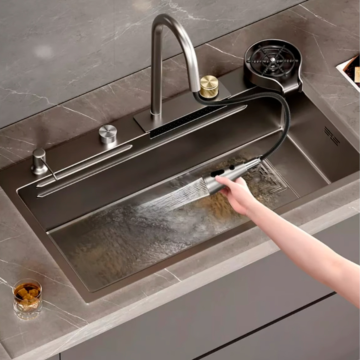 Lavaplatos 68x45 De Cascada Con Lavavasos Llave Con 2 Modos-3