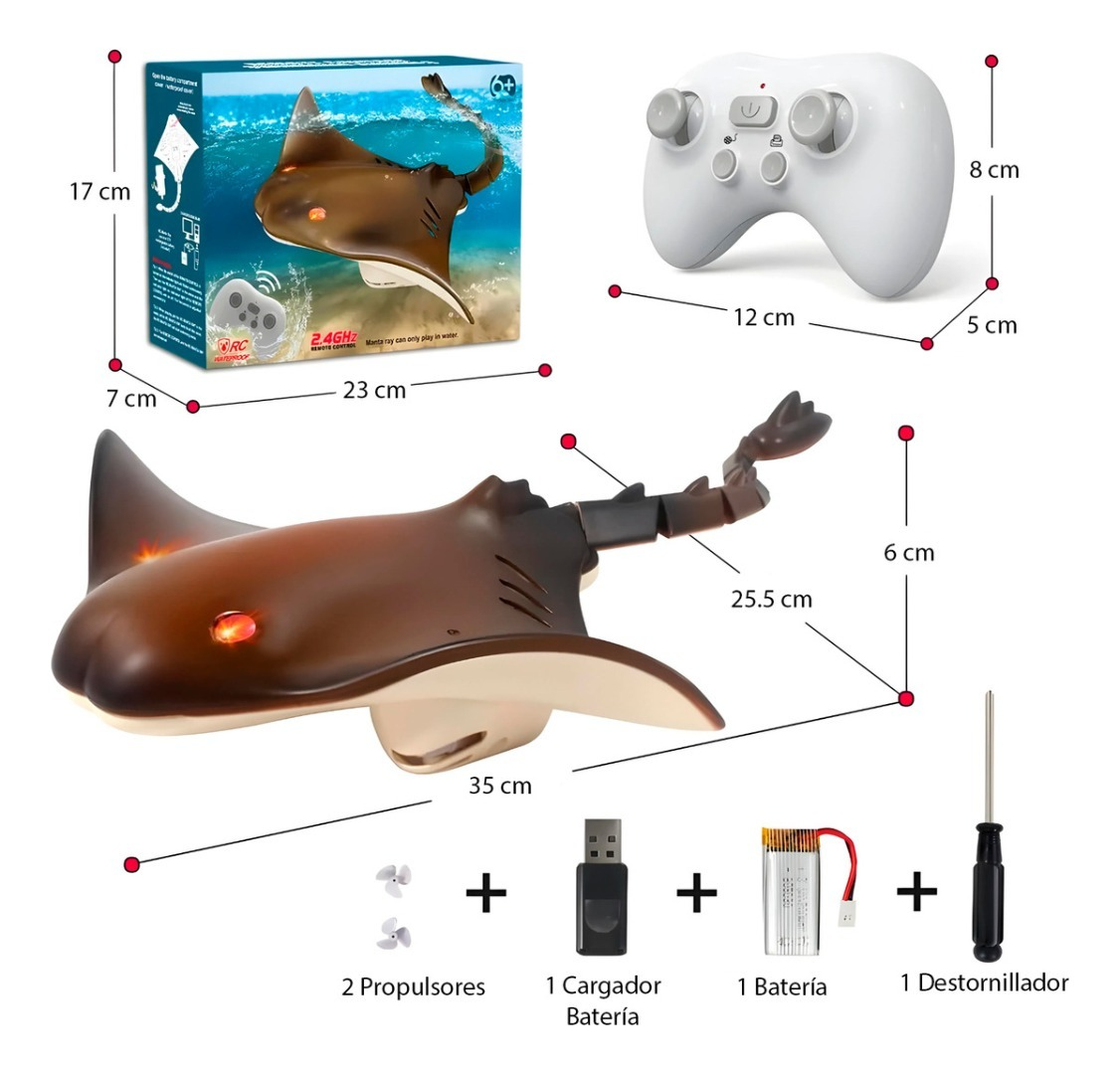 Juguete A Control Remoto Mantarraya Acuático Recargable 35cm-6