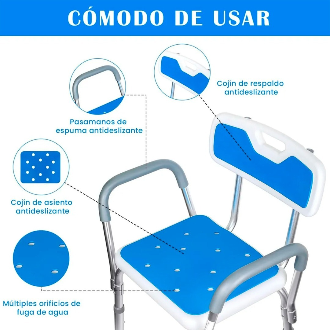 Silla De Ducha Baño Antideslizante Respaldo Y Apoyabrazos-3