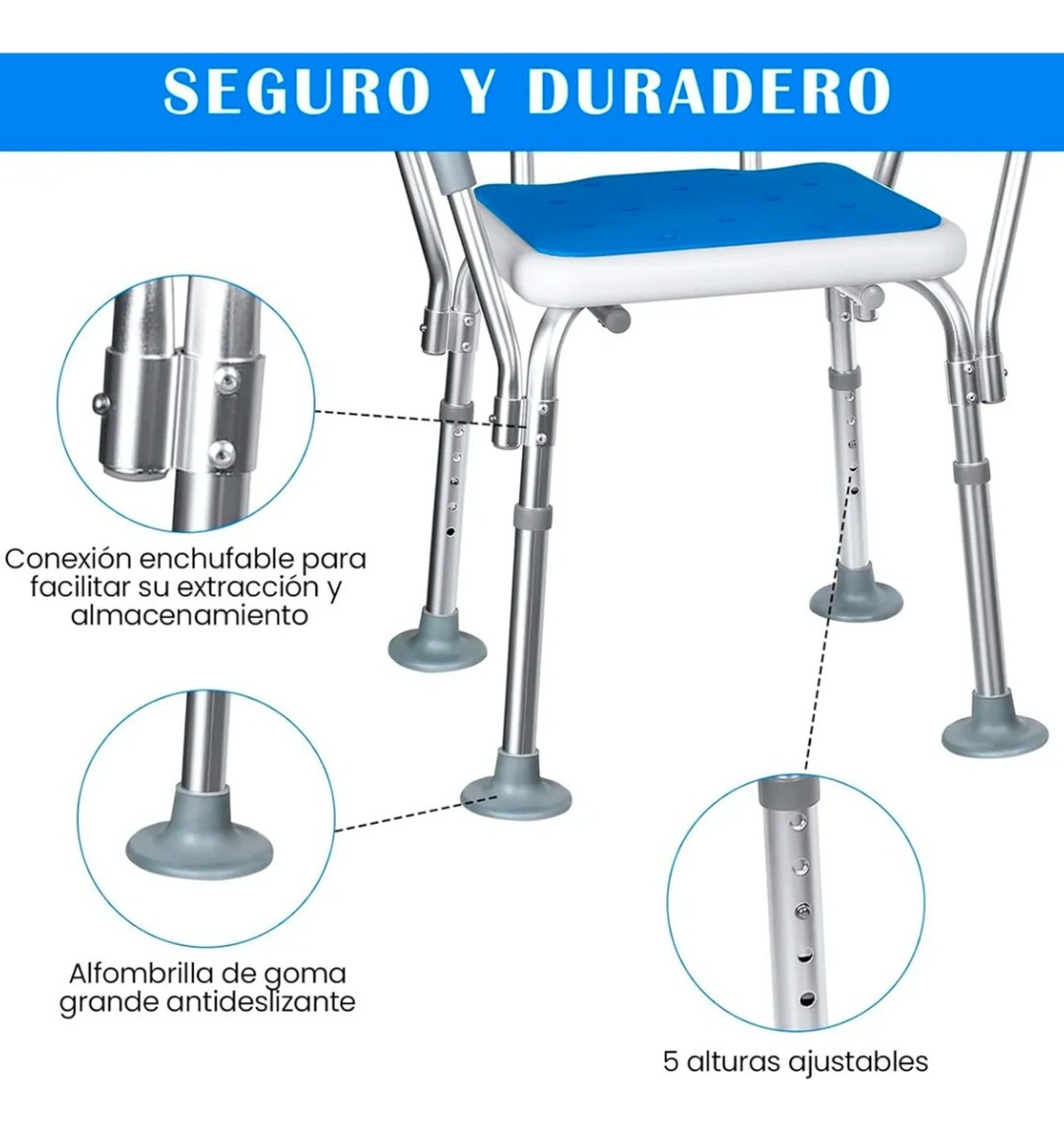 Silla De Ducha Baño Antideslizante Respaldo Y Apoyabrazos-4