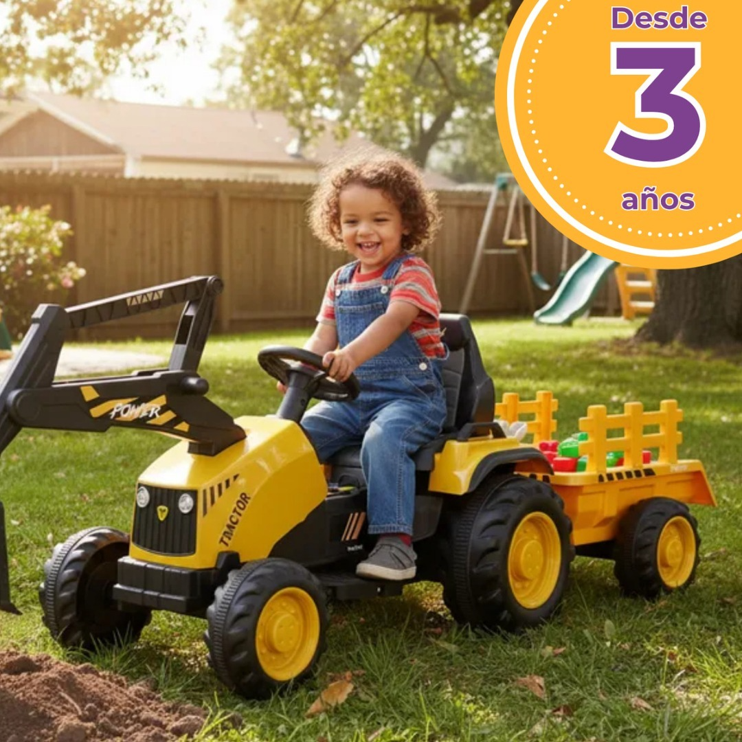 Auto Electrico Montable Niños Excavadora Remolque Bateria-5