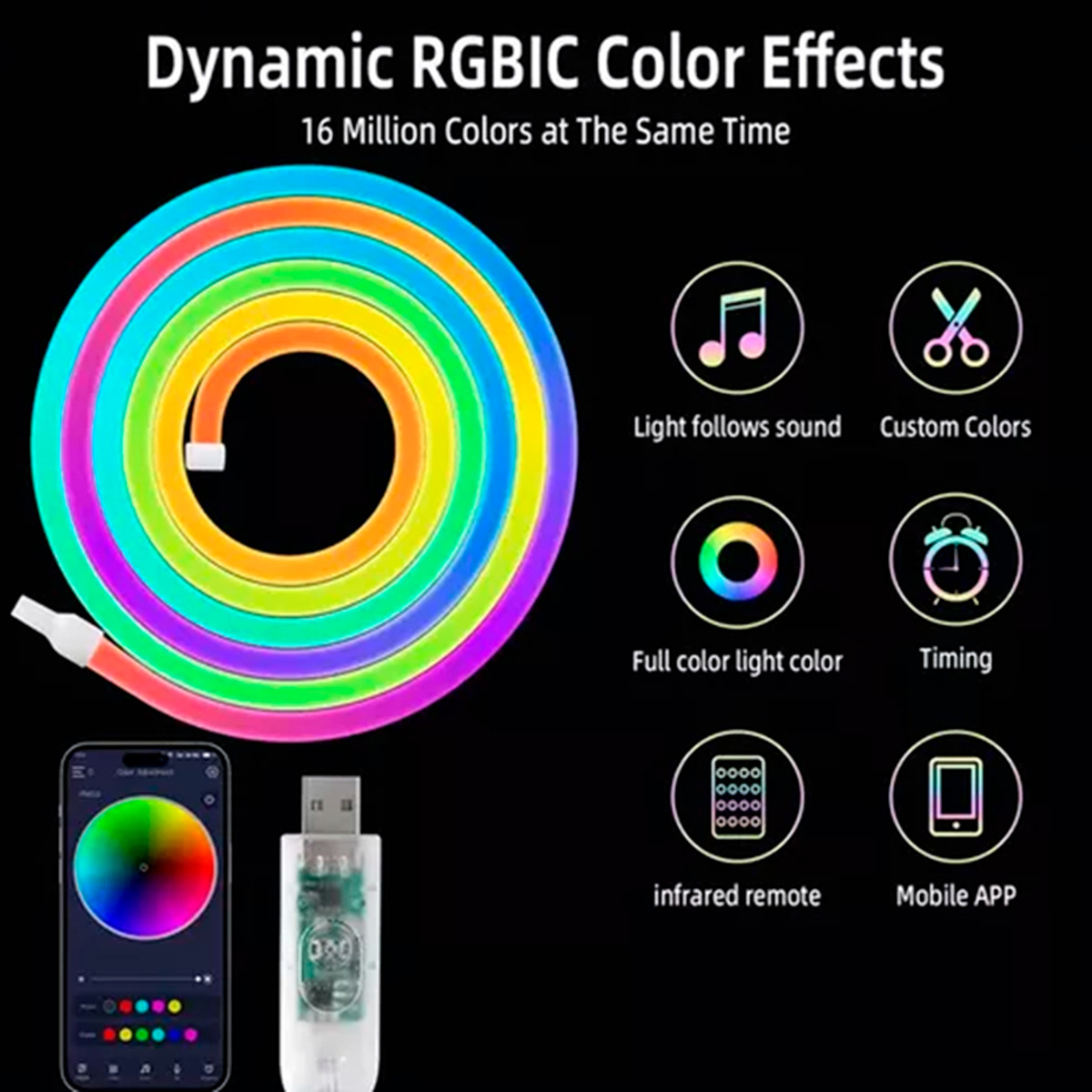 Tira Luz Led 10mts Rgb Con Bluetooth Neon Flex Control Usb-2