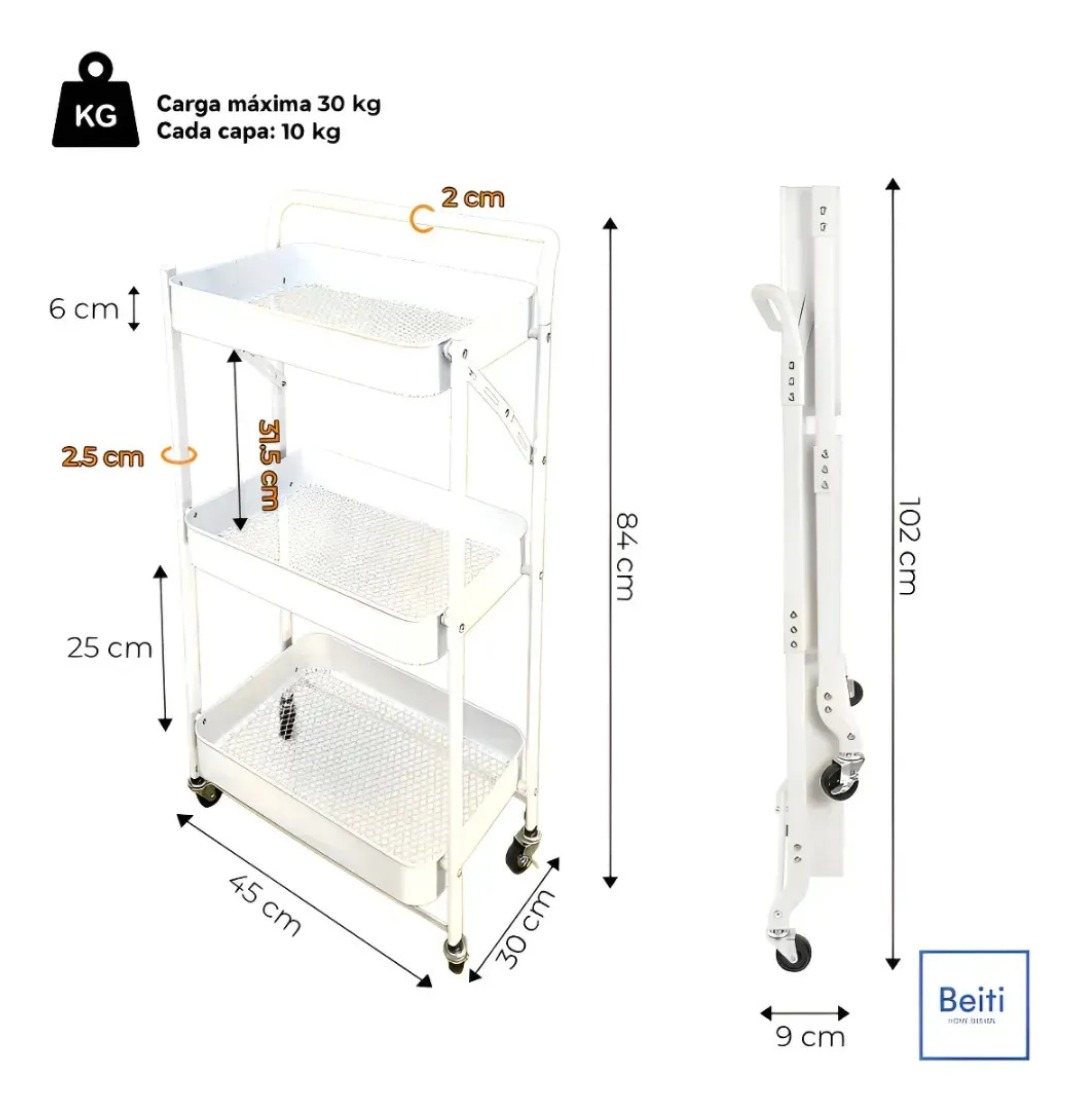 Carro Plegable Carrito Organizador Estante Con Rueda Multi-1