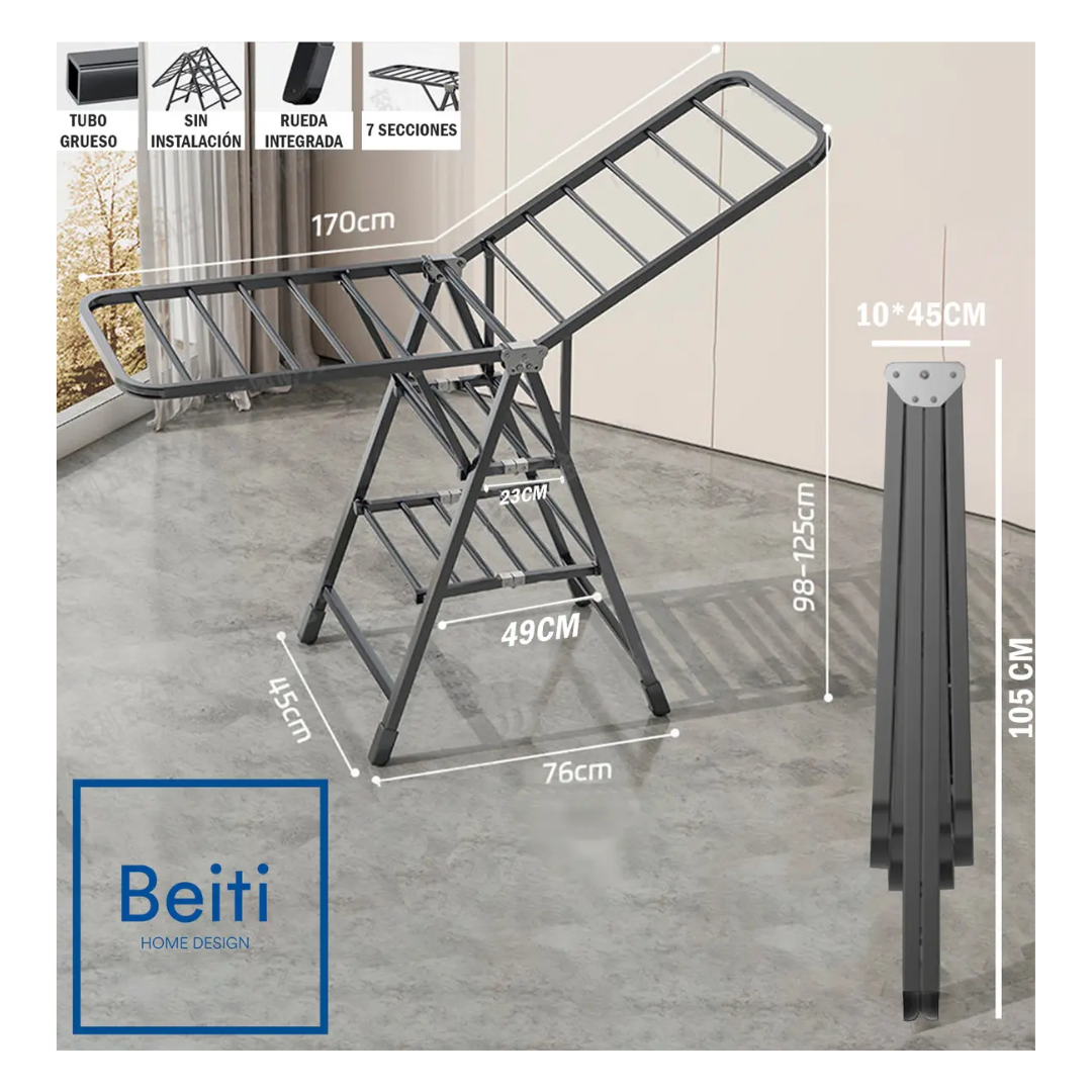 Tendedero Plegable Premium Beiti Acero Inox 170cm 50kg-1
