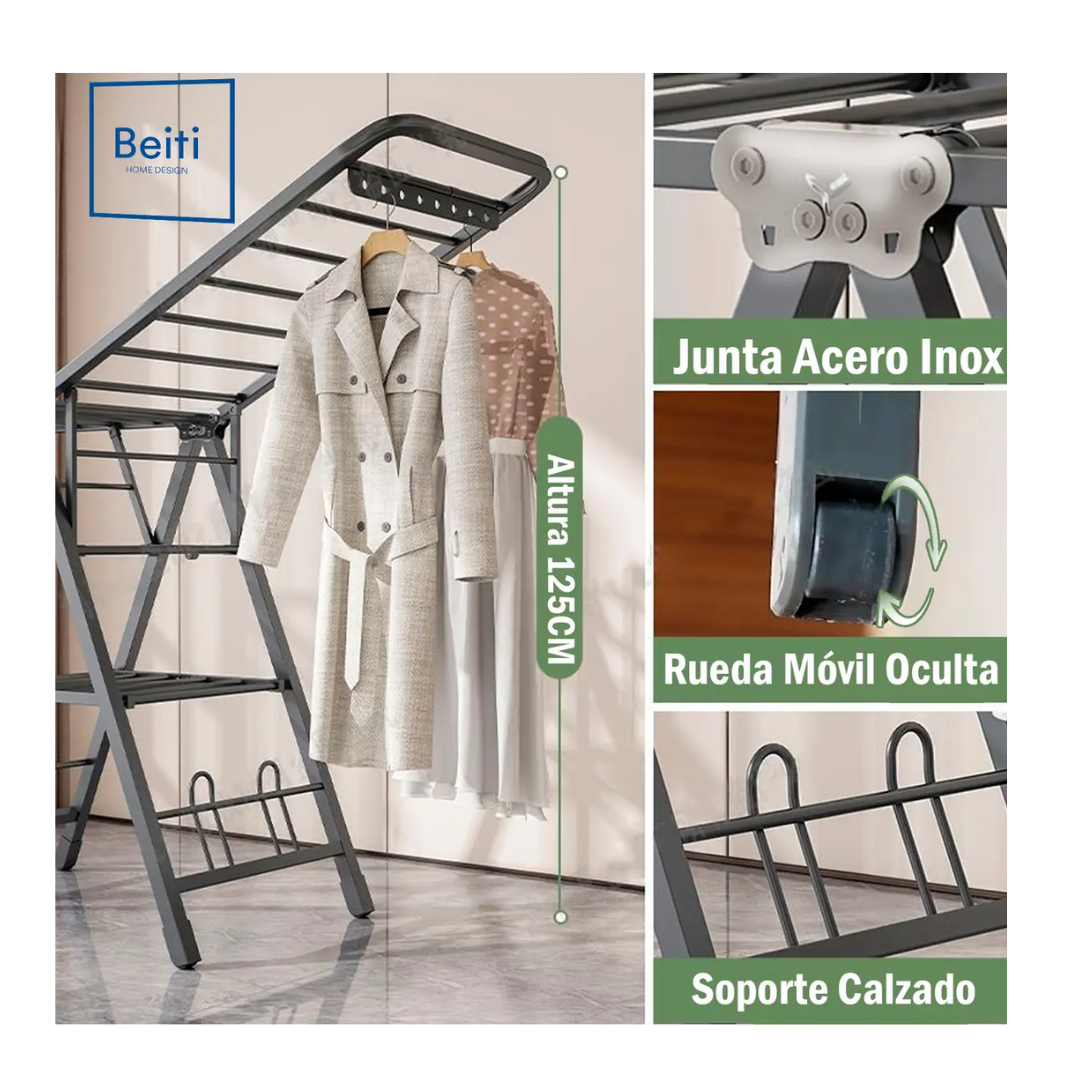 Tendedero Plegable Premium Beiti Acero Inox 170cm 50kg-4