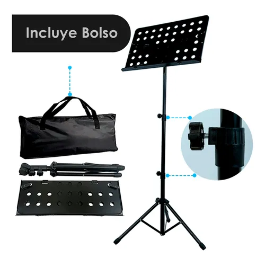 Atril De Partitura Con Tripode Regulable Y Pleglable Negro-5